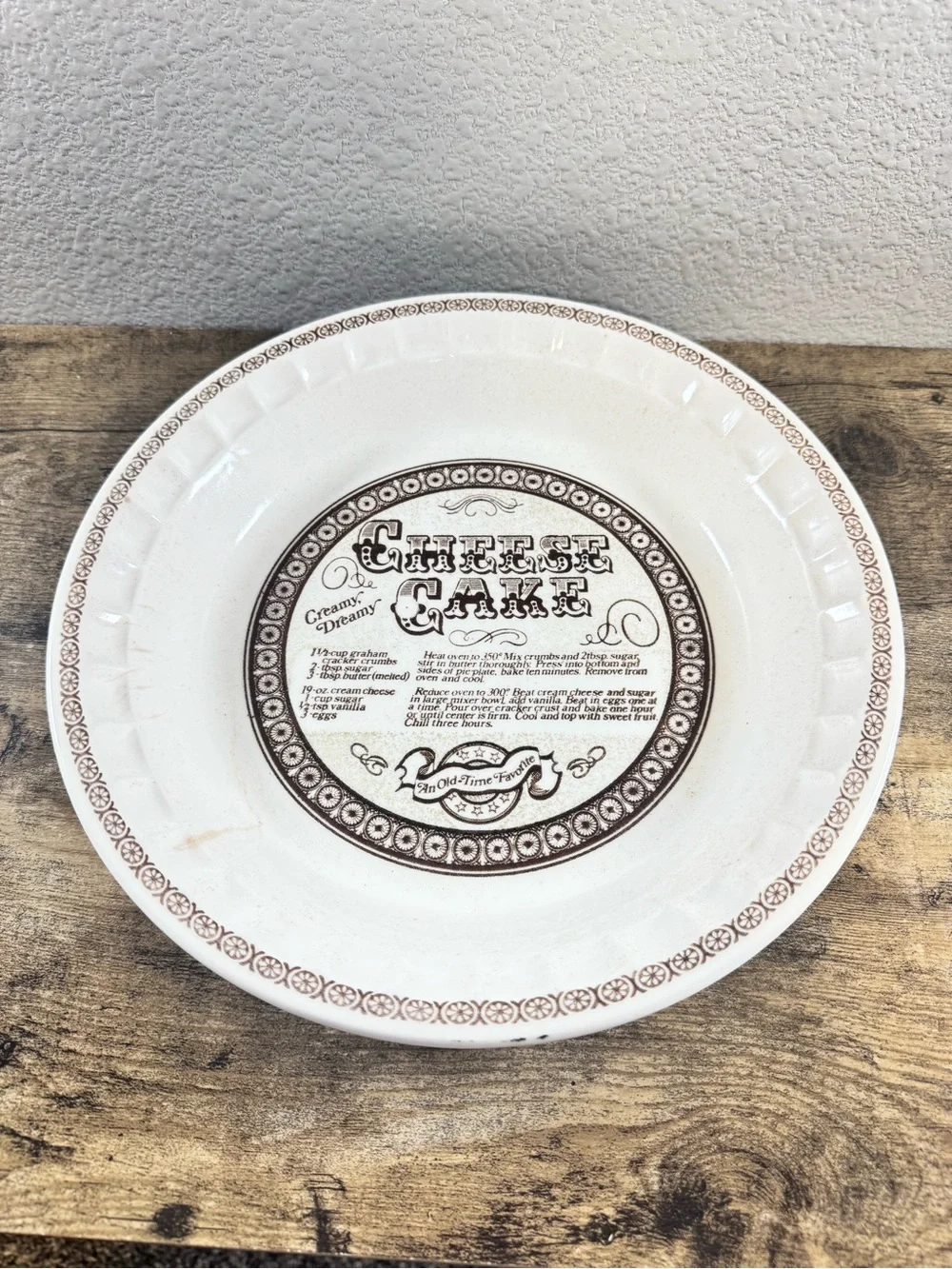 Vintage Royal China Jeannette Cheesecake Recipe Pie Plate - Made in USA